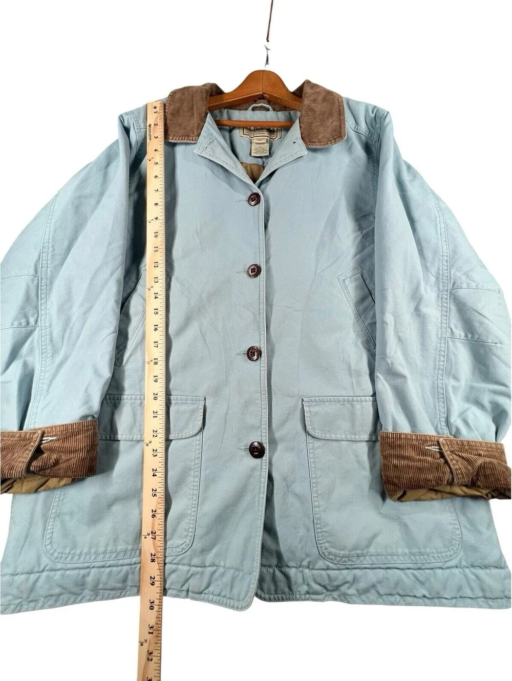 L.L.Bean Women’s XL Barn Coat Blue Thinsulate Corduroy Collar Chore Jacket - Picture 4 of 7